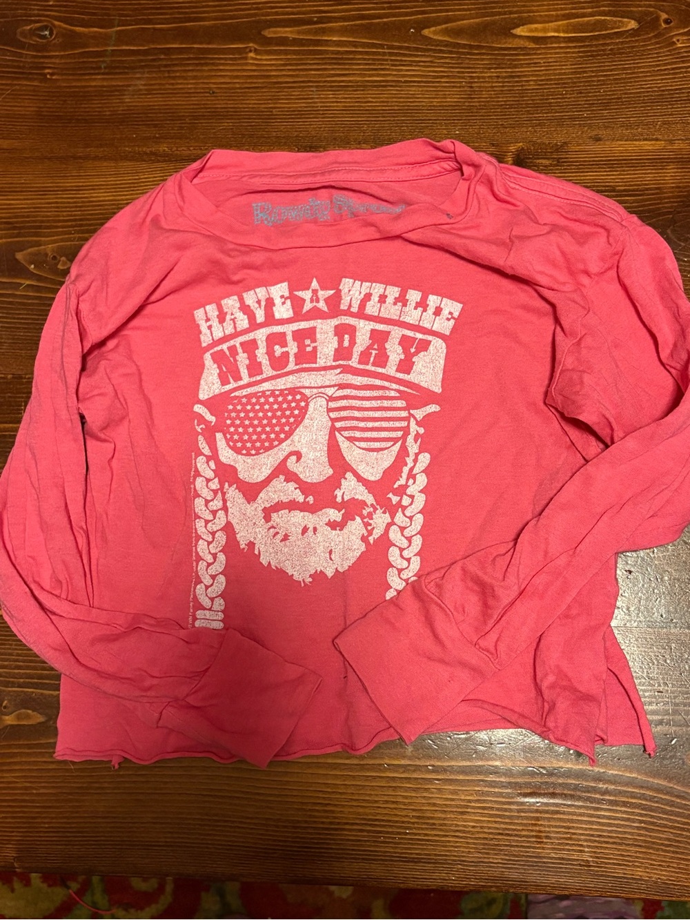 Rowdy Sprout Coral Pink Graphic Tee with Light Blue Logo